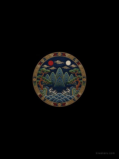 Sun, Moon and Five Peaks — Korean embroidered charm wallpaper